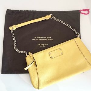 Kate Spade Wellesley Byrd Leather Gold Chain Shoulder Bag yellow